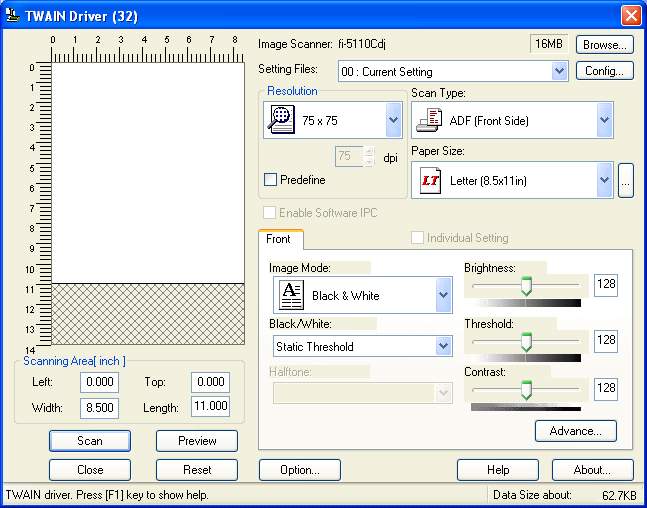 An example of scanning software options